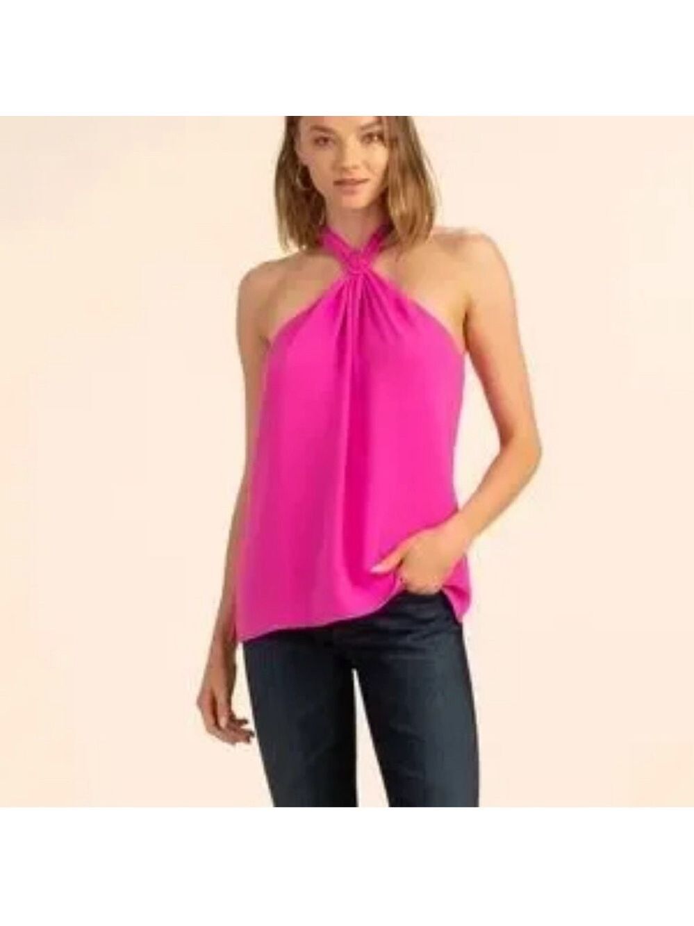 Reformation Rowen Hot Pink silky Sleeveless Halter Blouse size large